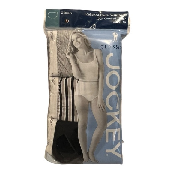 Jockey Scalloped Elastic Waistband Womens Size 10 Classic Fit 100% Combed Cotton - Picture 1 of 2